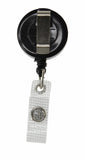 0.40 EACH! - Pack of 25 - Round Badge Reel w/Silver sticker reinforced Vinyl strap belt clip 1.25" BLACK (SRX2120-3101)