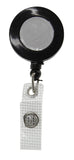 0.40 EACH! - Pack of 25 - Round Badge Reel w/Silver sticker reinforced Vinyl strap belt clip 1.25" BLACK (SRX2120-3101)